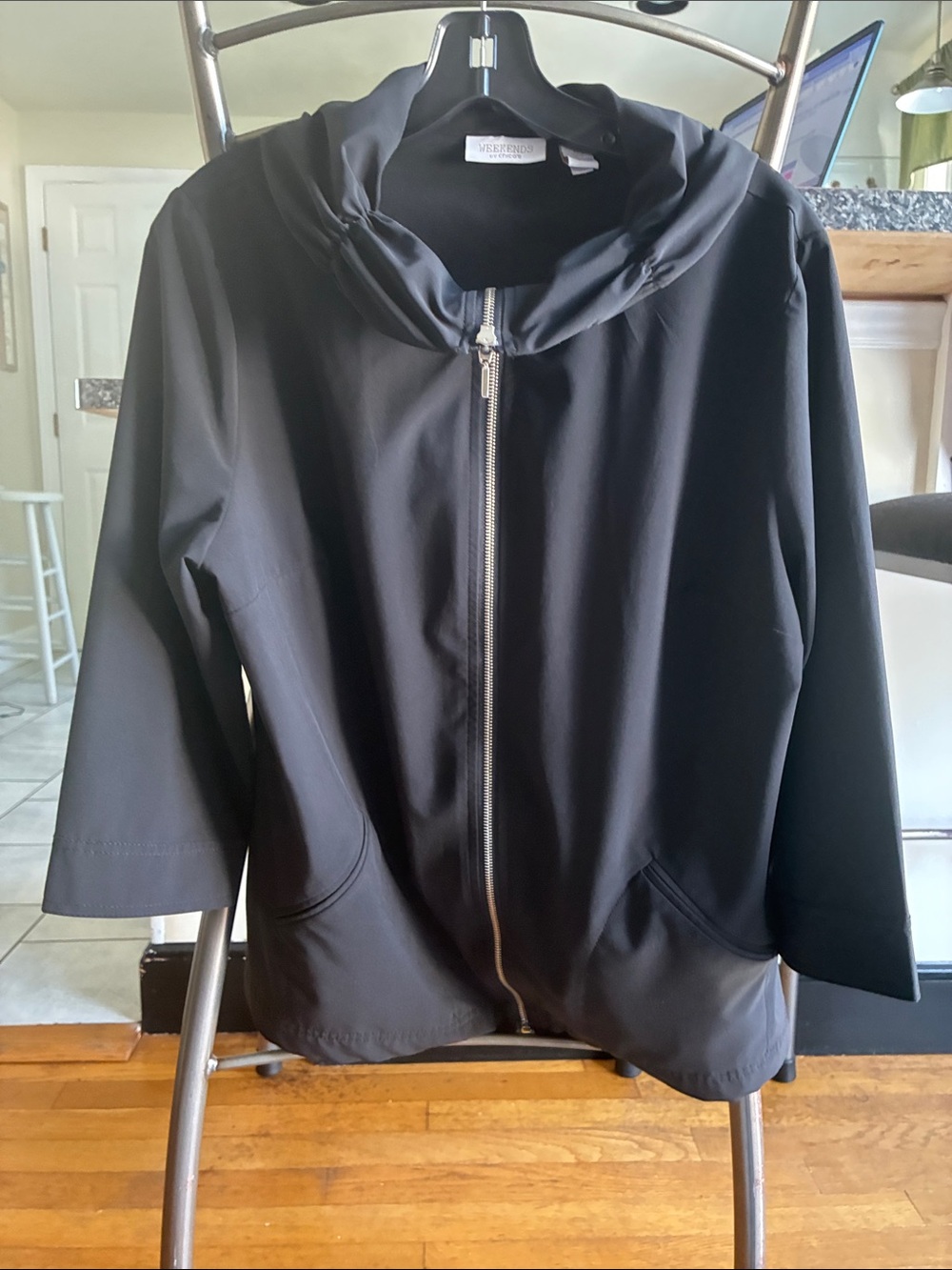 Weekends by Chico’s size 2 Black 3/4 Sleeve Jacket EUC